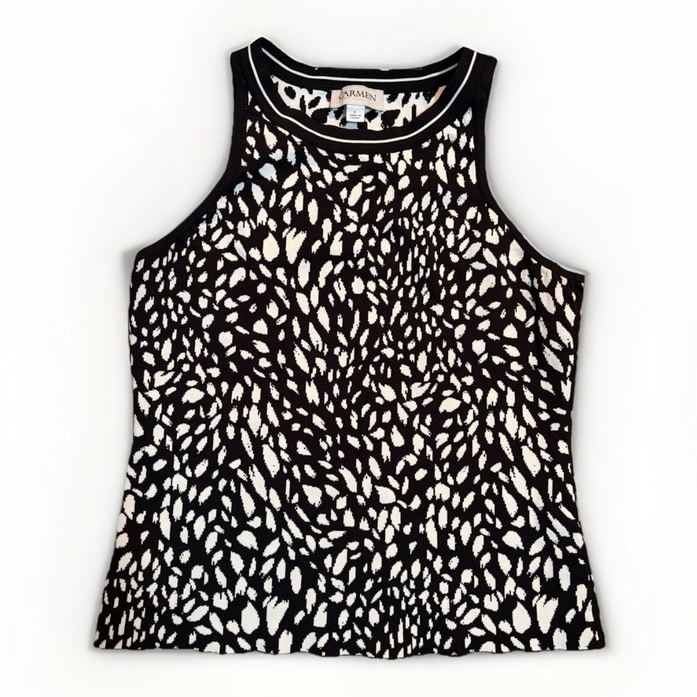 Carmen Marc Valvo Black & White Printed Knit Tank - Size Large